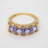 9ct Yellow Gold, Tanzanite & Spinel Set Dress Ring Vintage c1990 London