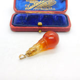 Victorian 9ct Gold & Carved Carnelian Agate Ball Form Drop Pendant Antique c1880