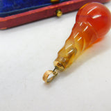 Victorian 9ct Gold & Carved Carnelian Agate Ball Form Drop Pendant Antique c1880