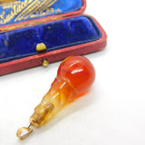 Victorian 9ct Gold & Carved Carnelian Agate Ball Form Drop Pendant Antique c1880