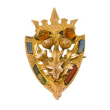 9ct Yellow Gold, Scottish Thistle, Agate & Citrine Brooch Antique 1925 Art Deco