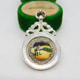 Sterling Silver & Enamel Snooker Player Fob Medal Antique 1935 Chester Deco