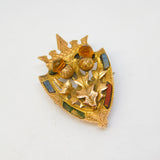 9ct Yellow Gold, Scottish Thistle, Agate & Citrine Brooch Antique 1925 Art Deco