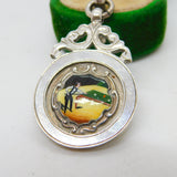 Sterling Silver & Enamel Snooker Player Fob Medal Antique 1935 Chester Deco