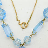Edwardian 9ct Gold & Faceted Blue Glass Drop Pendant Necklace Antique c1910