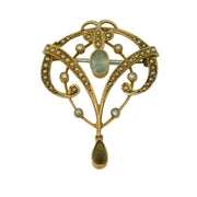 Edwardian 9ct Yellow Gold, Seed Pearl & Topaz Lavalier Brooch Antique c1910