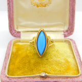18ct Yellow Gold & Blue Turquoise Signet Ring Antique c1930 Art Deco