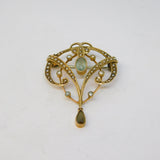 Edwardian 9ct Yellow Gold, Seed Pearl & Topaz Lavalier Brooch Antique c1910