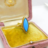 18ct Yellow Gold & Blue Turquoise Signet Ring Antique c1930 Art Deco