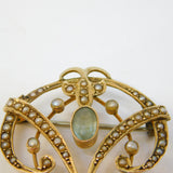 Edwardian 9ct Yellow Gold, Seed Pearl & Topaz Lavalier Brooch Antique c1910