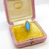 18ct Yellow Gold & Blue Turquoise Signet Ring Antique c1930 Art Deco