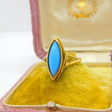 18ct Yellow Gold & Blue Turquoise Signet Ring Antique c1930 Art Deco