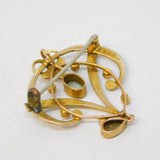 Edwardian 9ct Yellow Gold, Seed Pearl & Topaz Lavalier Brooch Antique c1910