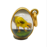 Victorian 15ct Gold Mounted Carved Essex Crystal Chick in Egg Pendant Antique c1860