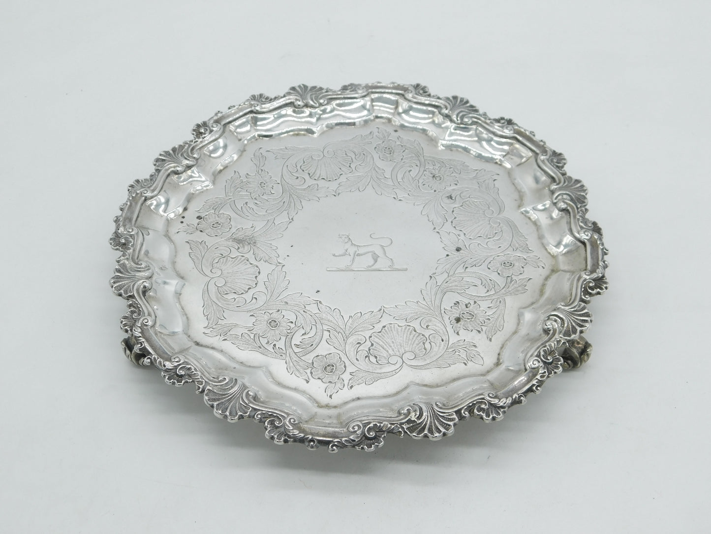George III Sterling Silver Tiger Crest Salver Dish Antique 1782 London
