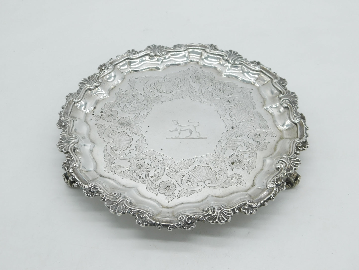 George III Sterling Silver Tiger Crest Salver Dish Antique 1782 London