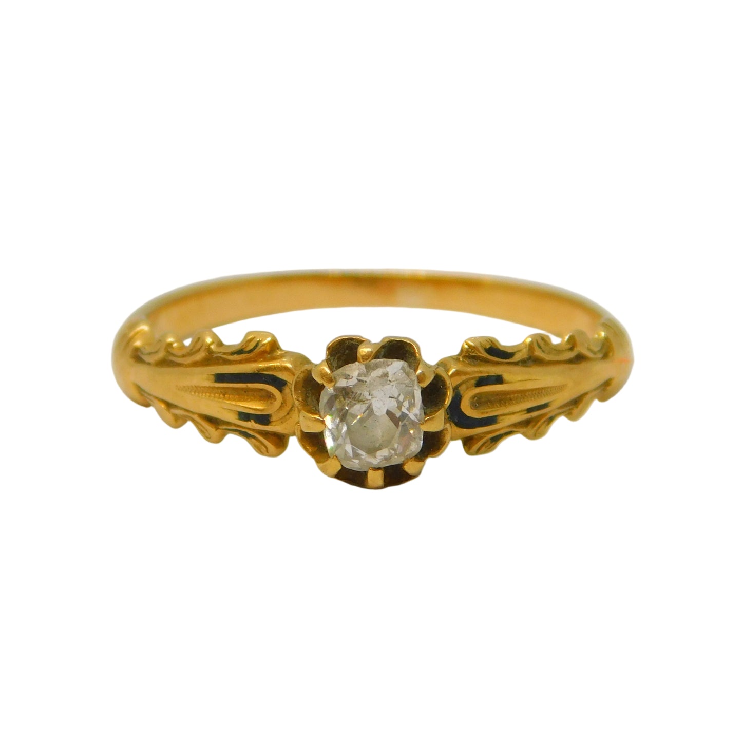 Victorian 18ct Yellow Gold Old-Cut 0.2ct Diamond Mourning Ring Antique c1840