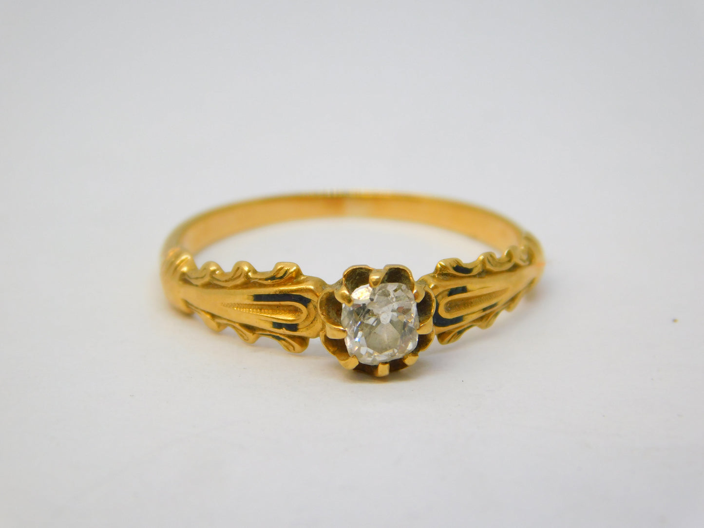 Victorian 18ct Yellow Gold Old-Cut 0.2ct Diamond Mourning Ring Antique c1840