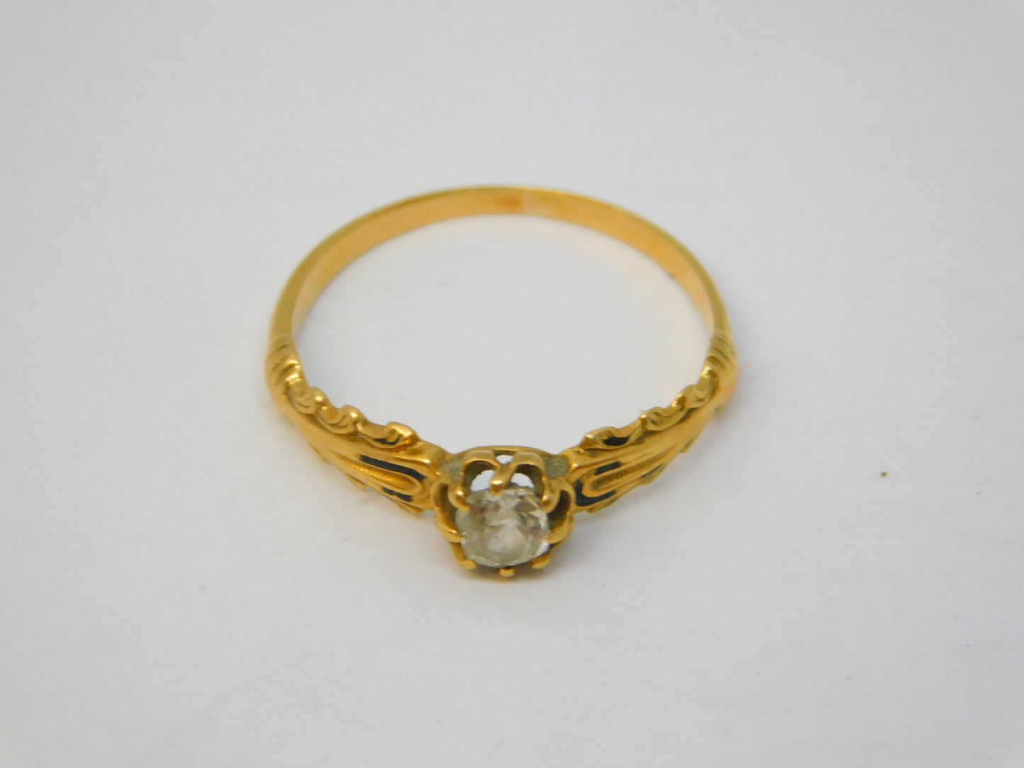 Victorian 18ct Yellow Gold Old-Cut 0.2ct Diamond Mourning Ring Antique c1840