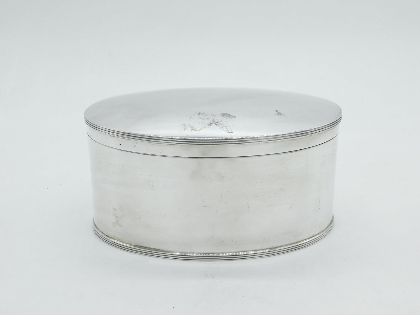 Large Sterling Silver Oval Form Tea Caddy Box Antique 1932 Sheffield Atkin Bros