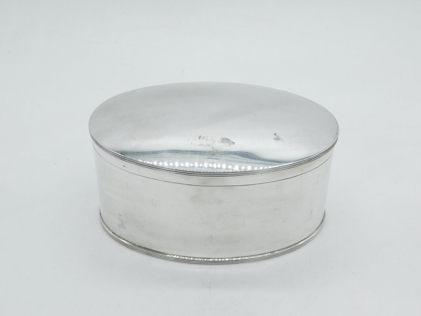 Large Sterling Silver Oval Form Tea Caddy Box Antique 1932 Sheffield Atkin Bros
