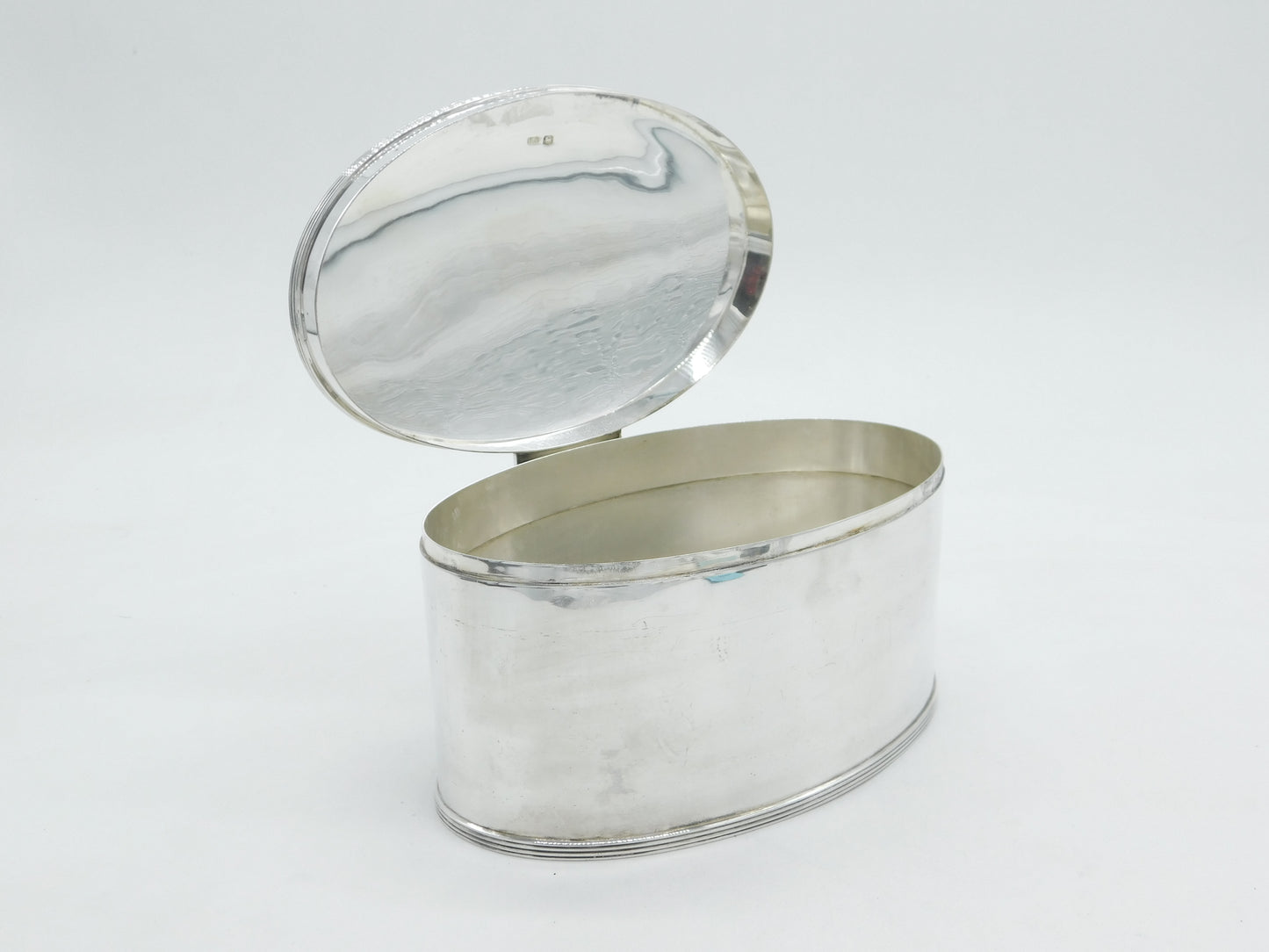 Large Sterling Silver Oval Form Tea Caddy Box Antique 1932 Sheffield Atkin Bros