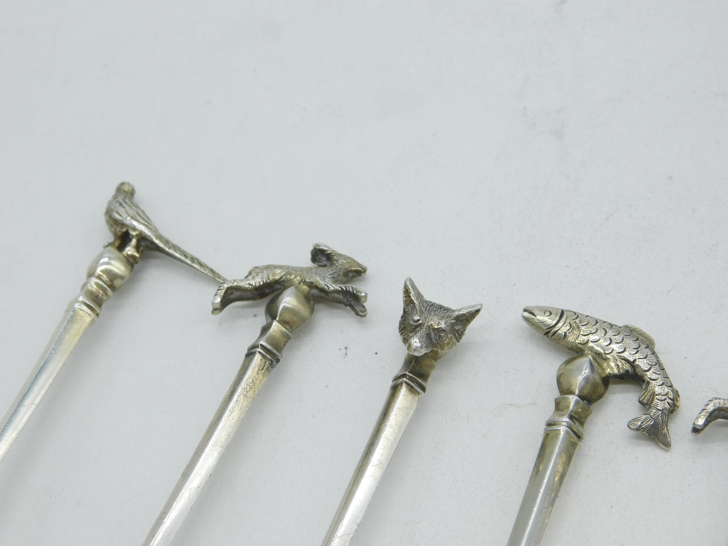 Boxed Set of Sterling Silver Hunting Interest Fox, Fish, Hare Teaspoons Vintage 1952