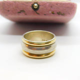Suarti 18ct Yellow Gold & Sterling Silver Modernist Band Ring Vintage c2000