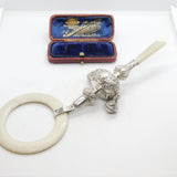 Sterling Silver, Mother of Pearl & Bakelite Baby Rattle & Teether 1930 Antique