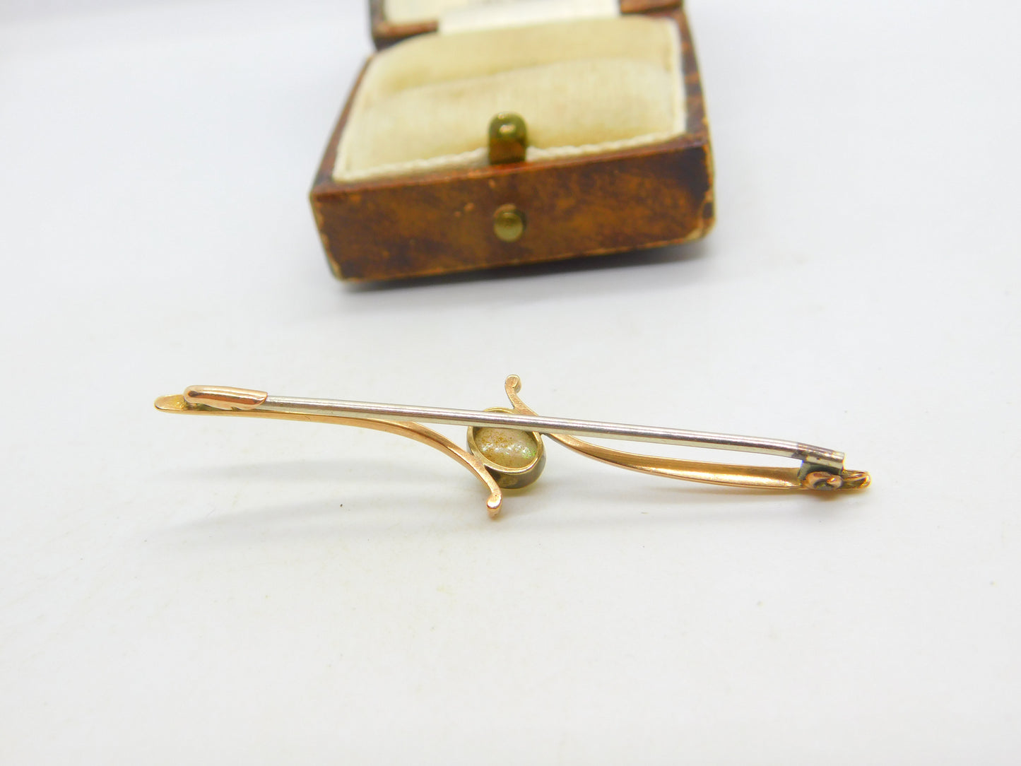 Edwardian 9ct Rose Gold & Cabochon Opal Sweetheart Brooch Antique c1910