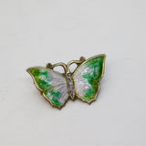 Small Sterling Silver Guilloche Enamel Butterfly Brooch Pin Antique c1920 Deco
