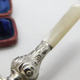 Sterling Silver, Mother of Pearl & Bakelite Baby Rattle & Teether 1930 Antique