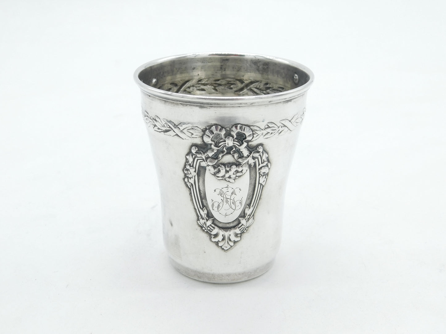 19th Century French .950 Grade Silver Floral Pattern Beaker Antique c1880