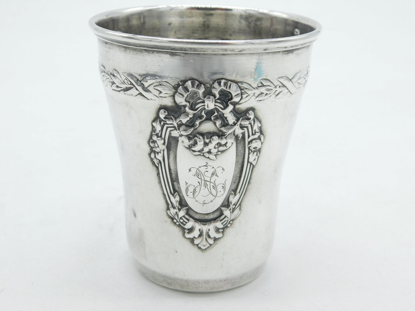 19th Century French .950 Grade Silver Floral Pattern Beaker Antique c1880