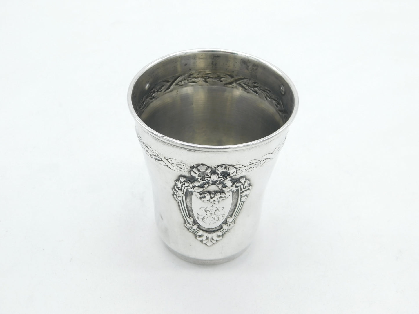 19th Century French .950 Grade Silver Floral Pattern Beaker Antique c1880