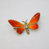 Sterling Silver, Red Enamel, Seed Pearl Butterfly Brooch Antique c1920 Deco