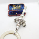 Sterling Silver, Mother of Pearl & Bakelite Baby Rattle & Teether 1930 Antique