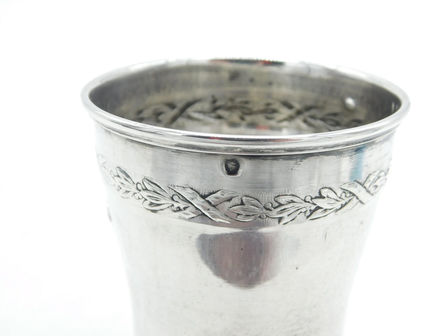 19th Century French .950 Grade Silver Floral Pattern Beaker Antique c1880