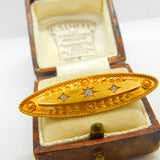 Victorian 15ct Gold Etruscan Style Diamond Sweetheart Brooch Antique c1860