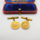 Victorian 14ct Yellow Gold Heart Pattern Circular Cufflinks c1900 Antique