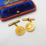 Victorian 14ct Yellow Gold Heart Pattern Circular Cufflinks c1900 Antique