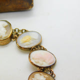Victorian 9ct Rose Gold, Coral & Carved Shell Cameo Bracelet Antique c1860