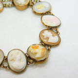Victorian 9ct Rose Gold, Coral & Carved Shell Cameo Bracelet Antique c1860