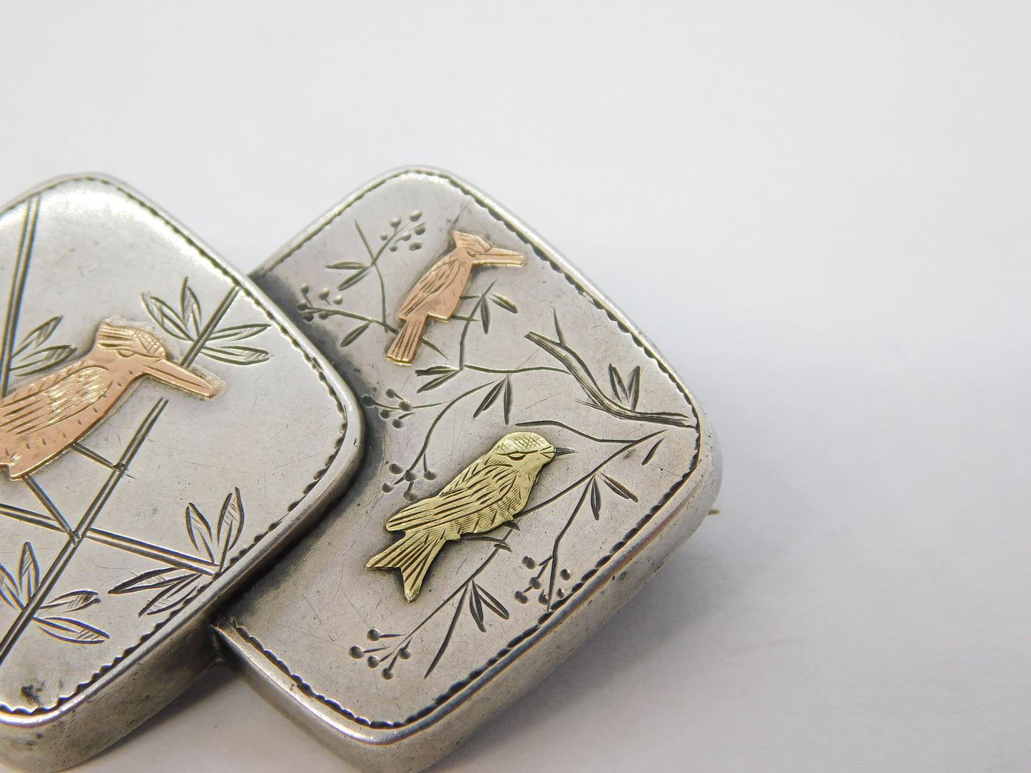 Victorian Sterling Silver, Two-Tone Gold Woodpecker & Swallow Brooch Antique c1860