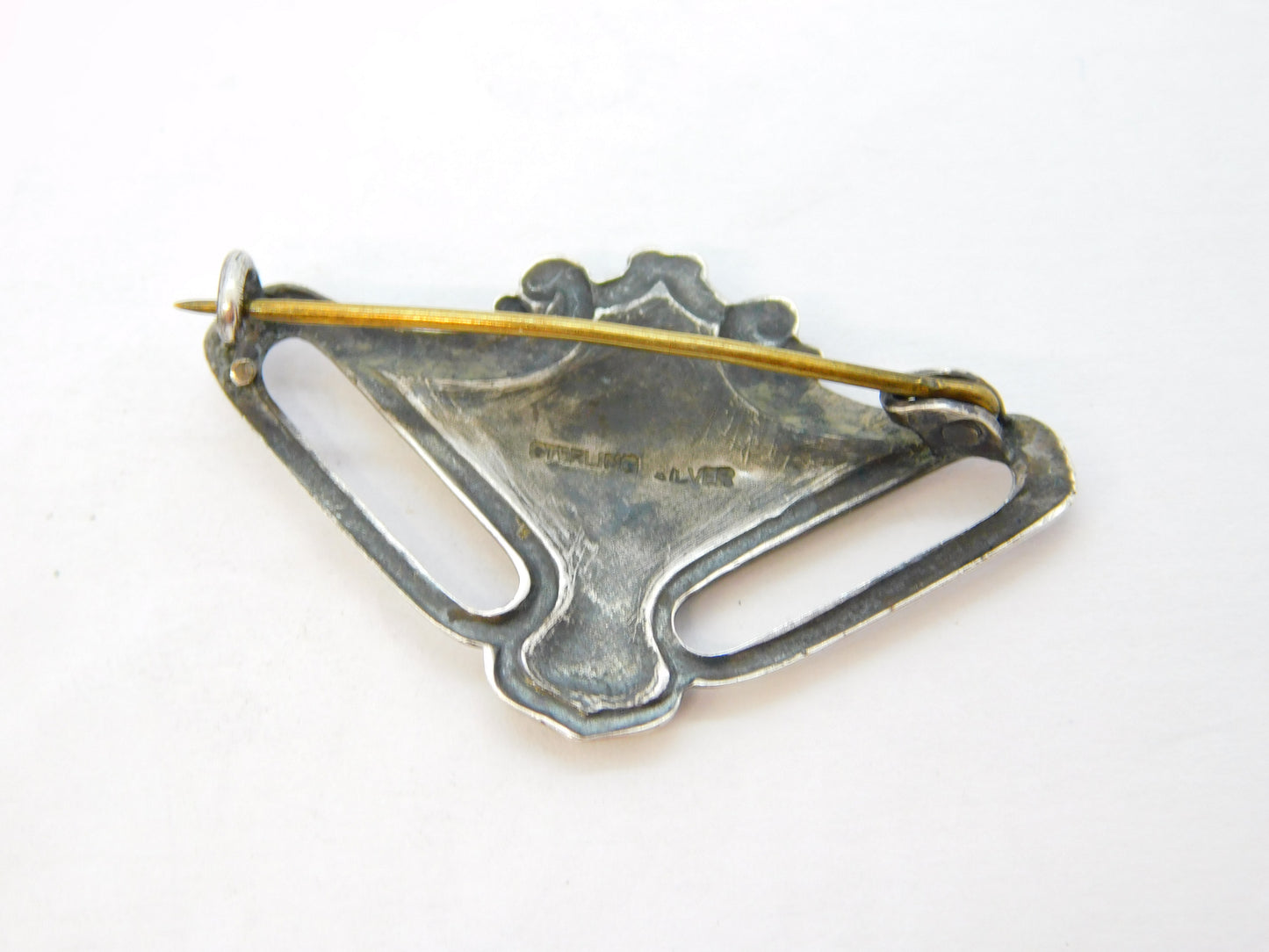 Art Nouveau Sterling Silver Guilloche Enamel Floral Brooch Antique c1910