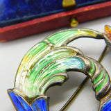 Sterling Silver & Enamel Leaping Salmon Brooch 1946 Birmingham AH Darby & Son