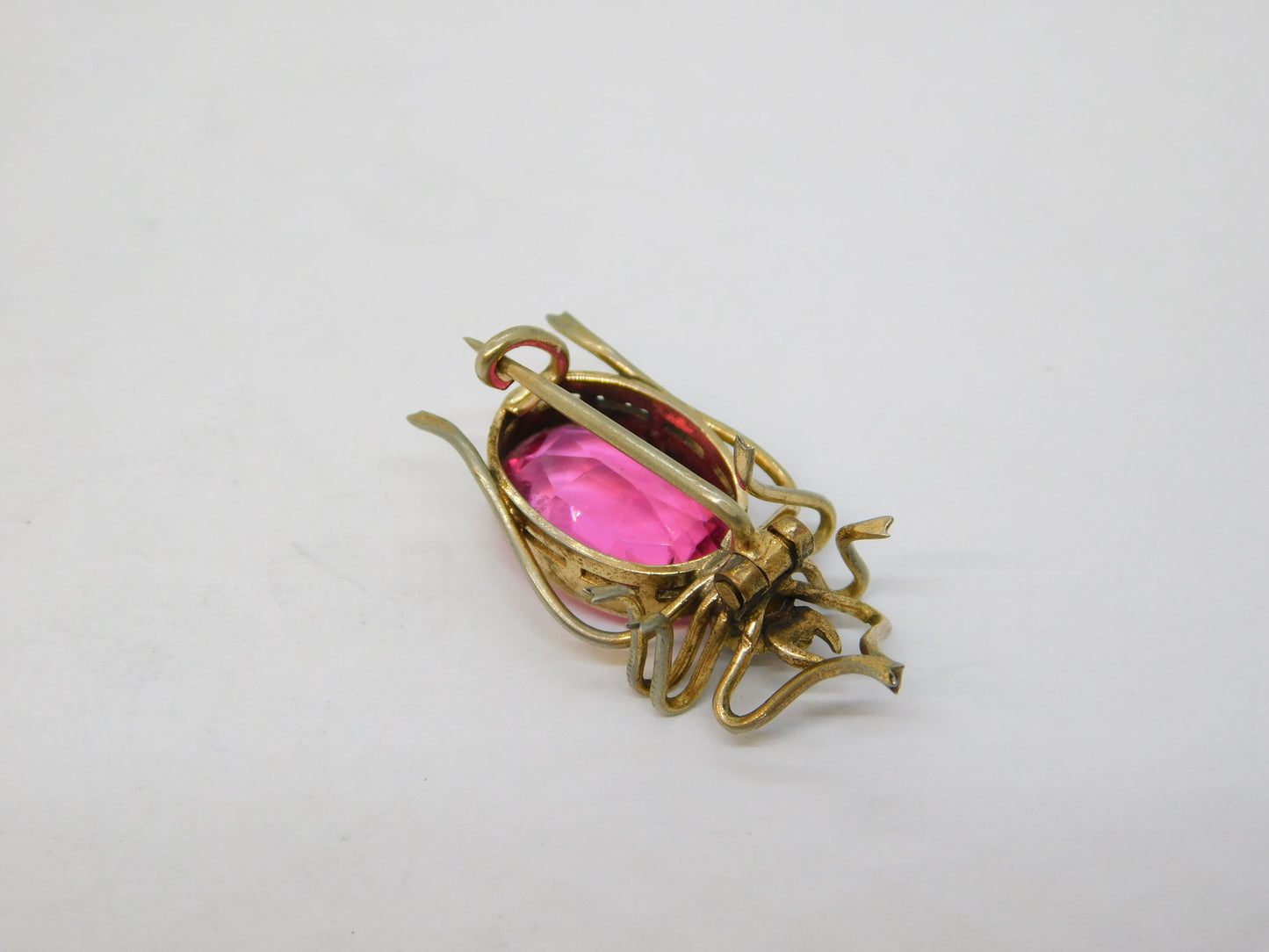Edwardian Sterling Silver Gilt Pink Paste Spider Insect Brooch Antique c1910