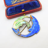 Sterling Silver & Enamel Leaping Salmon Brooch 1946 Birmingham AH Darby & Son