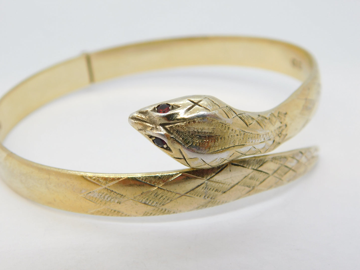 22ct Gold on Sterling Silver Snake Form Cuff Bangle Bracelet Vintage 1973 London
