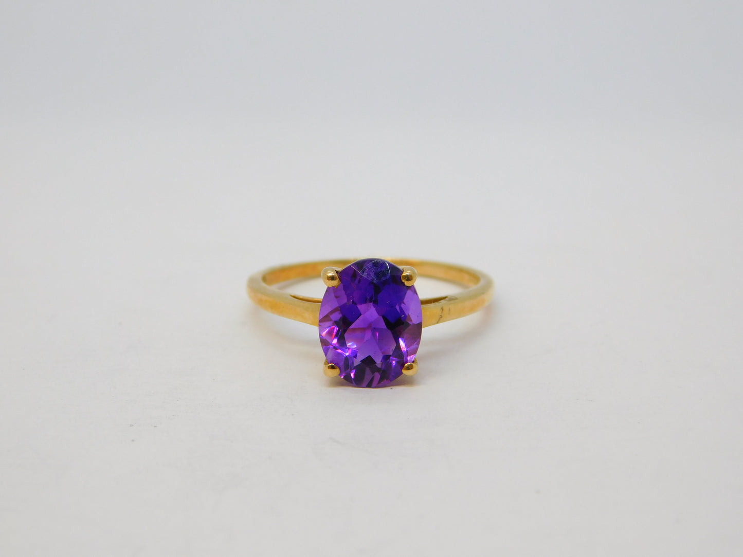 10ct Yellow Gold & Purple Amethyst Dress Ring Vintage c1970